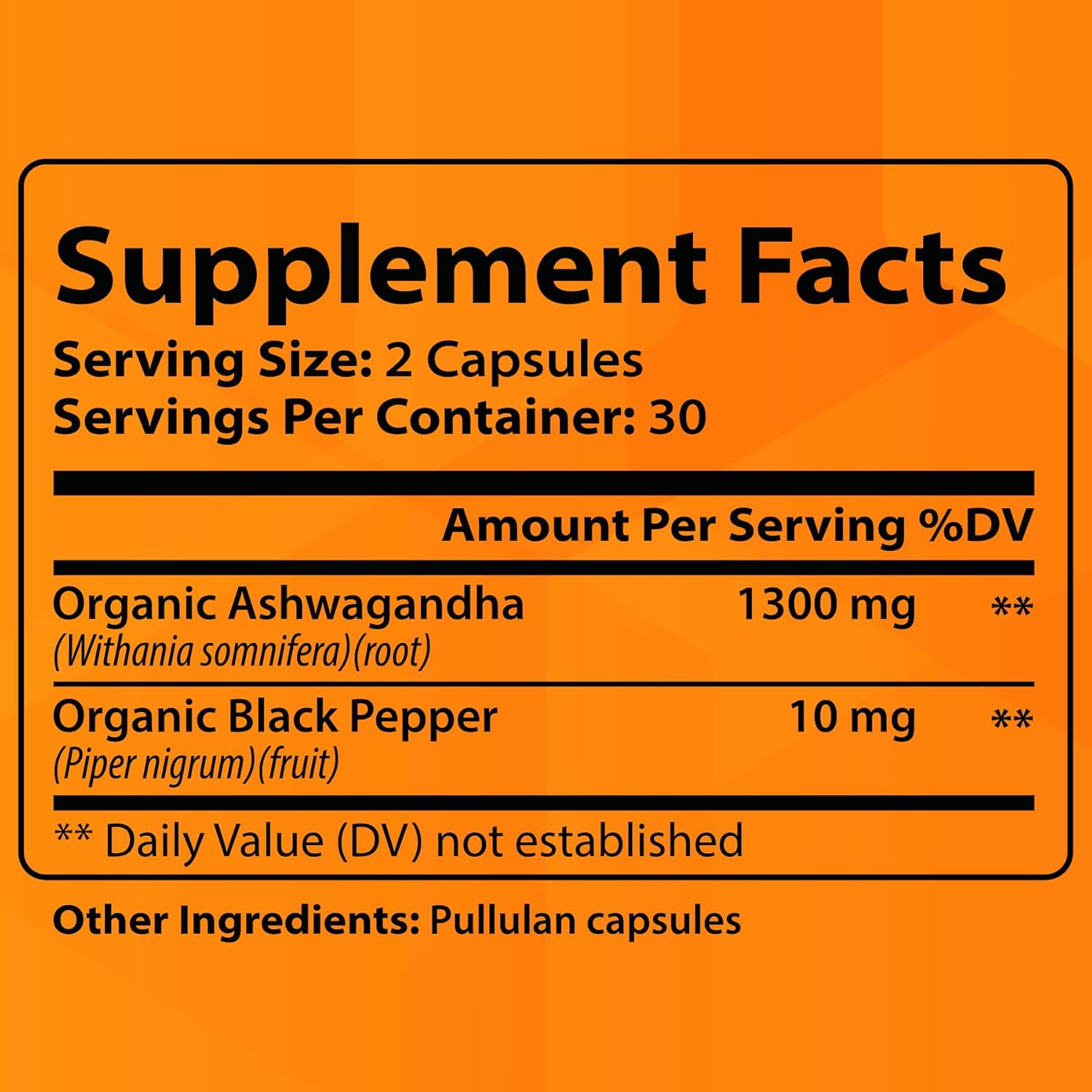 1300mg Organic Ashwagandha & Black Pepper Capsules - 60 Count, Immunity & Mood Booster
