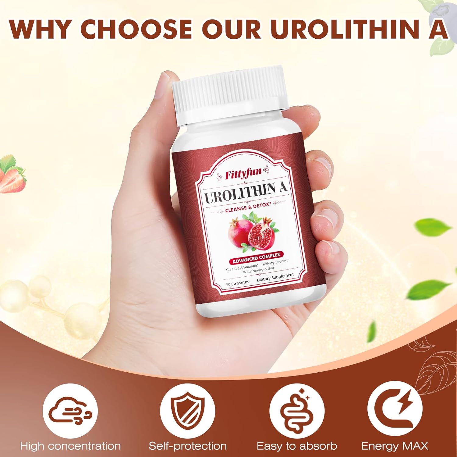 1300mg Urolithin A Supplement - 90 Capsules for 45 Days Supply by Fittyfun