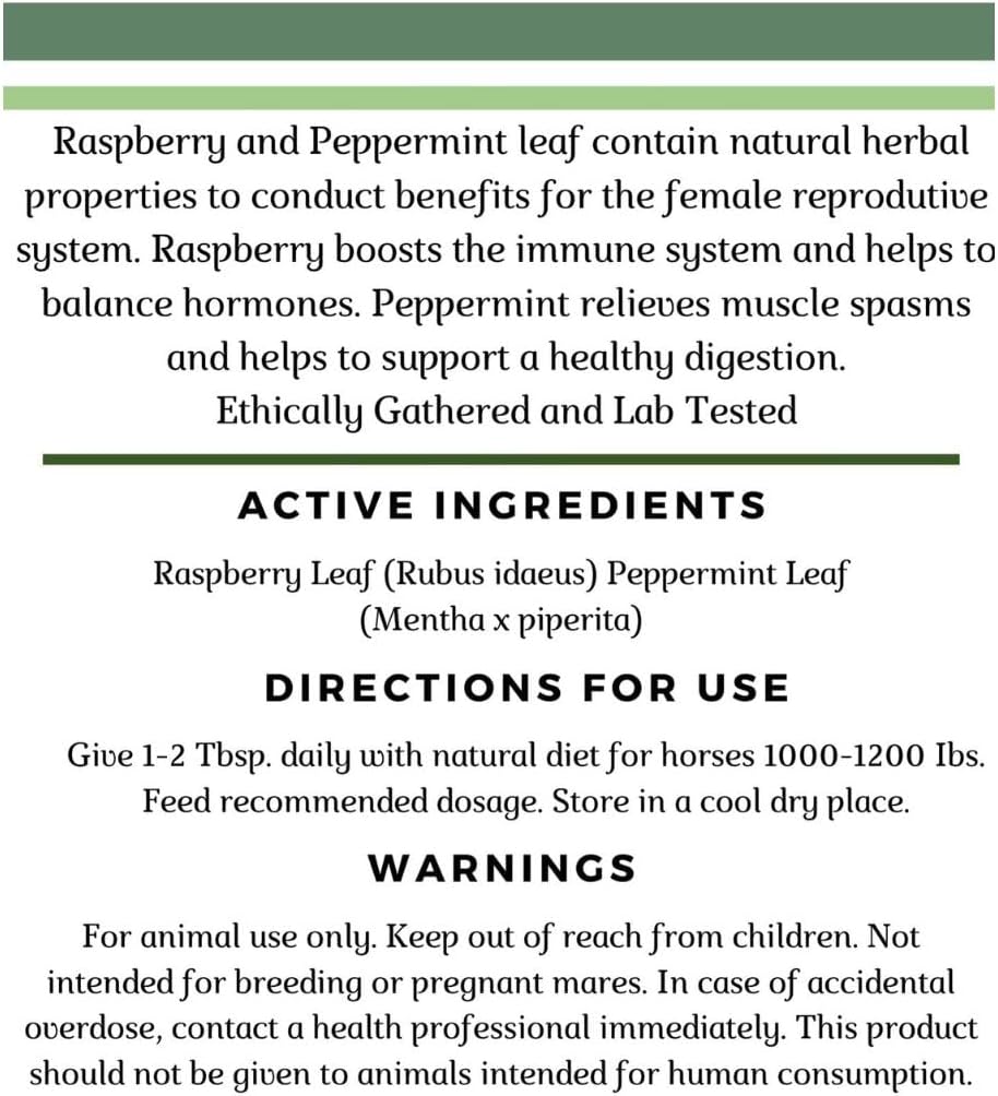 14 oz Raspberry Mare Hormone & Calming Supplement for Horses - All Natural Blend of Raspberry & Peppermint Leaf