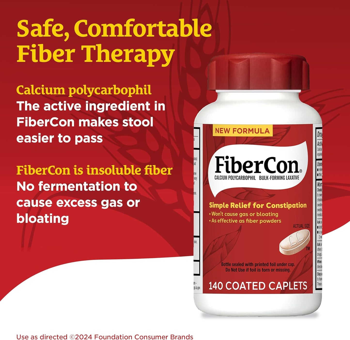 140 Count Fibercon Caplets with Calcium Polycarbophil for Digestive Regularity