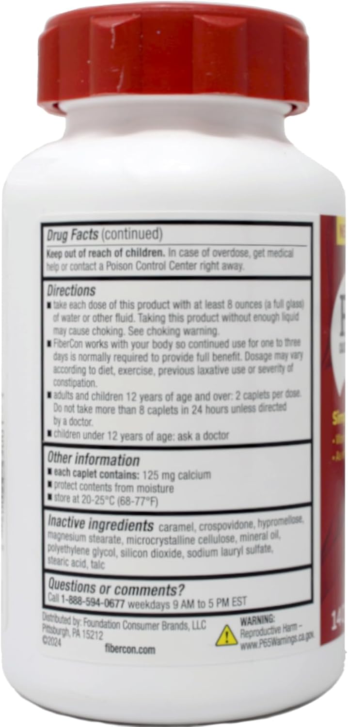 140 Count FiberCon Fiber Therapy Caplets - Fast-Acting Fiber Supplement for Digestive Health