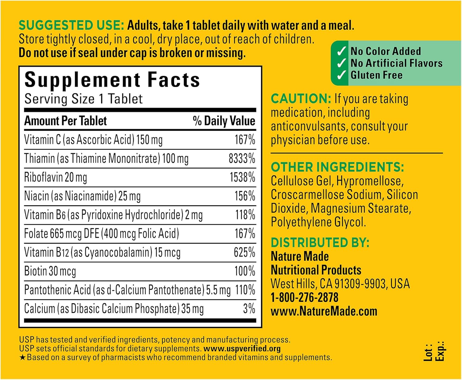 140 Tablets of Nature Made Super B Complex with Vitamin C and Folic Acid for Immune Support - 140 Day Supply