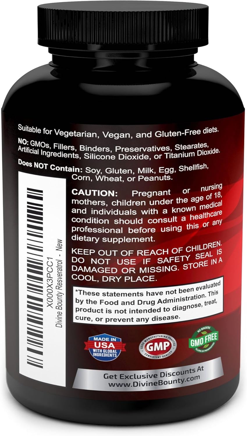 1400mg Resveratrol Supplement with Grape Seed, Green Tea, Red Wine Extracts - 60 Veg Capsules