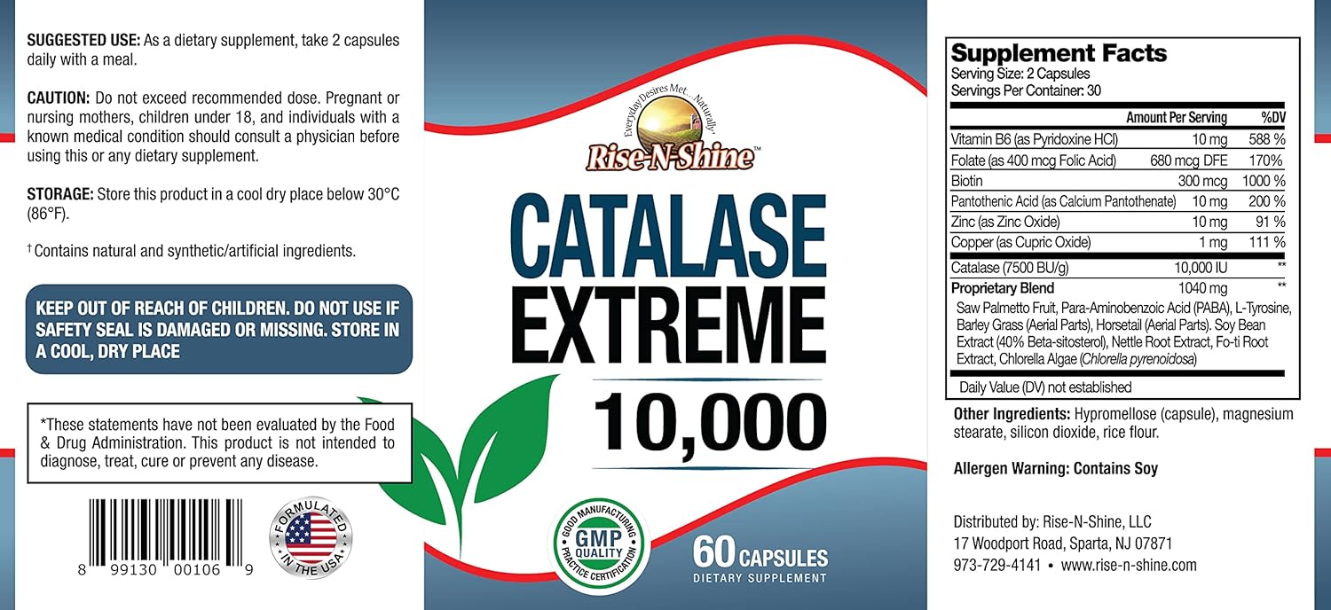 1440 Capsules of Rise-N-Shine Catalase Extreme Hair Supplement with Saw Palmetto, Biotin, Fo-Ti, PABA - Pack of 24 for Strong Hair - 2 Year Supply