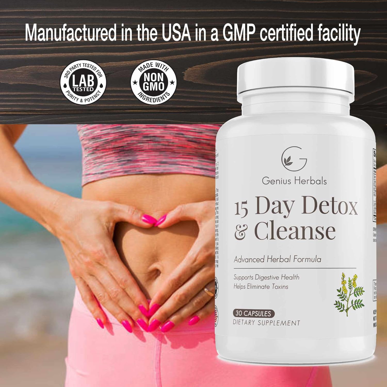 15-Day Detox Cleanse by Genius Herbals - Eliminate Toxins & Boost Digestive Health