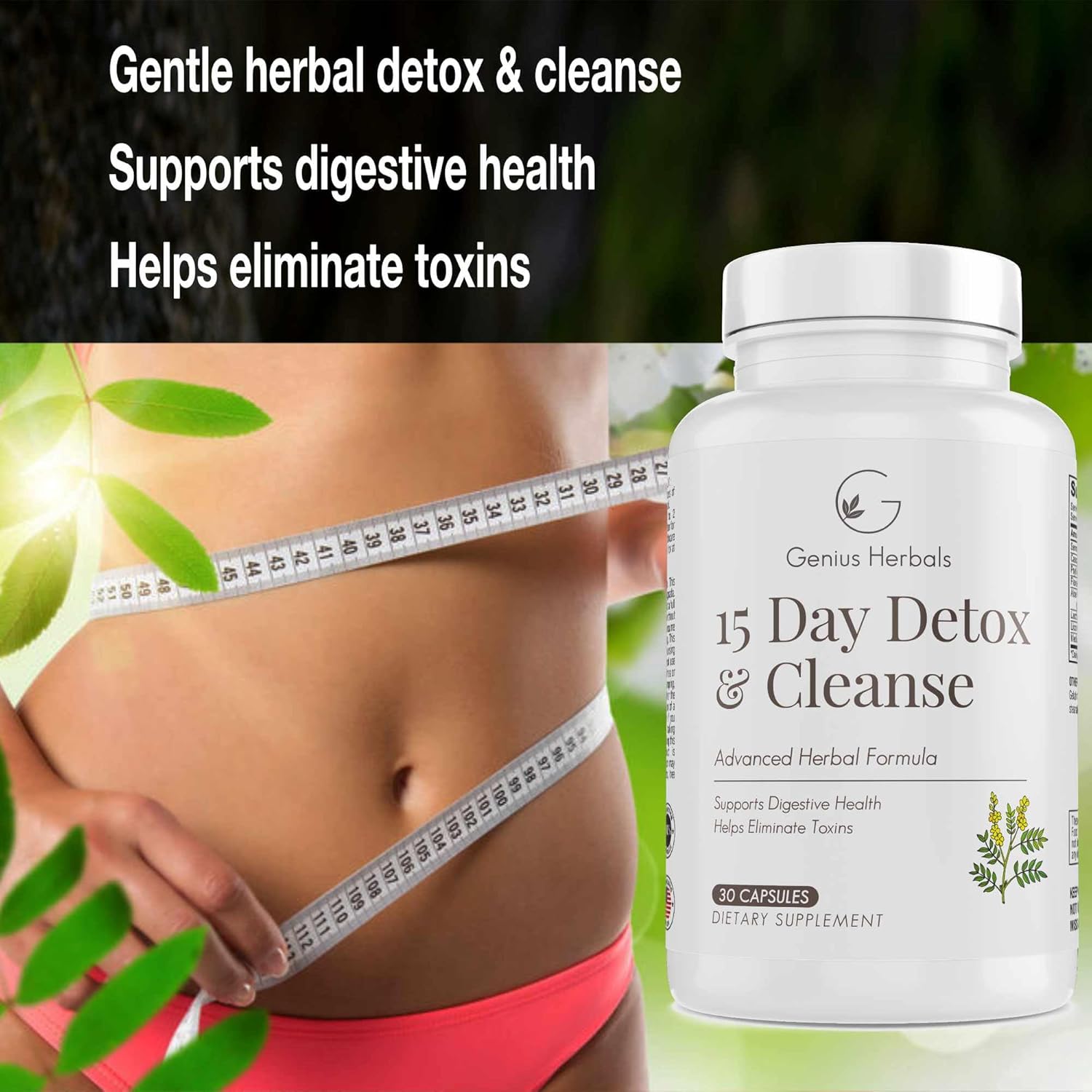15-Day Detox Cleanse by Genius Herbals - Eliminate Toxins & Boost Digestive Health