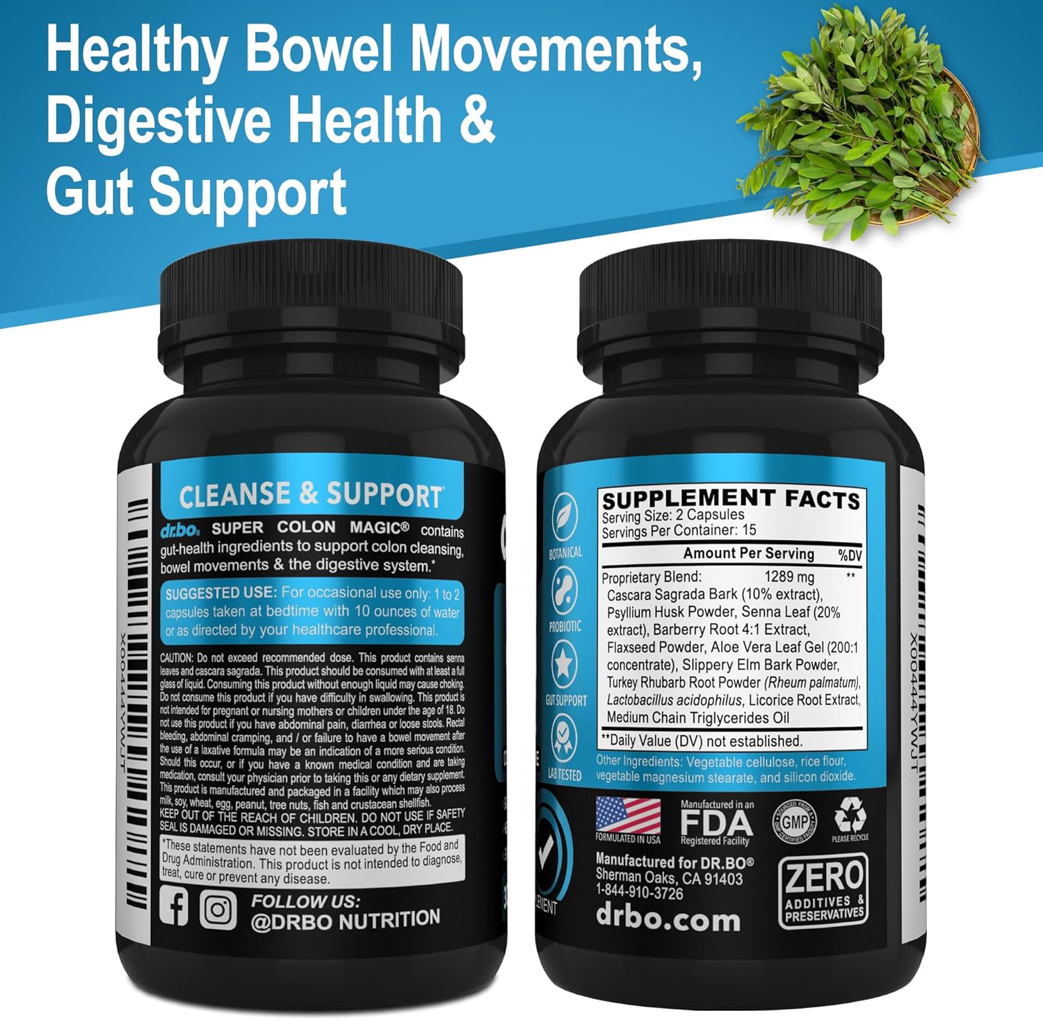 15 Day Dr. BO Colon Cleanse Detox Pills with Probiotic - Natural Weight Loss, Constipation Relief, Bloating Support