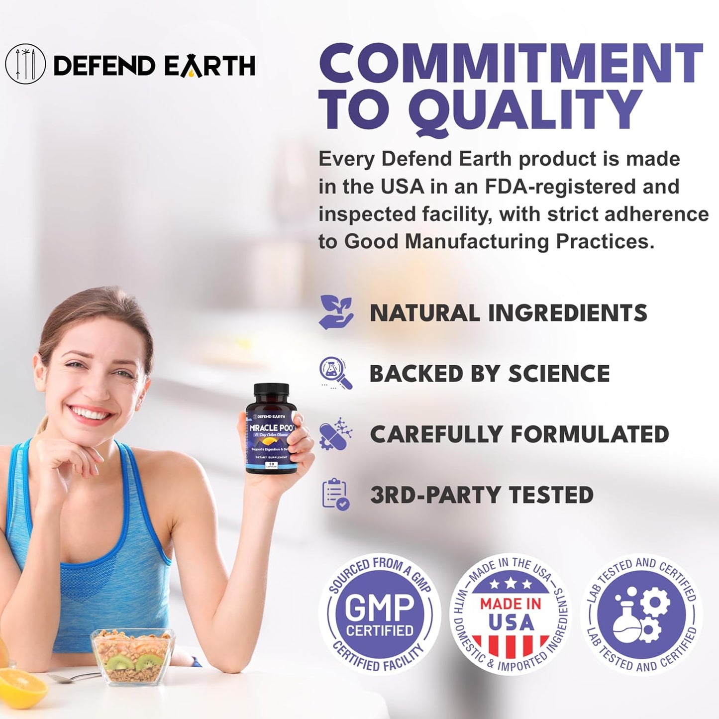 15-Day Earth Defense Gut Cleanse Capsules for Detox & Digestive Health Support - Psyllium Husk, Senna, & Cascara Sagrada - Non-GMO - 30 Capsules