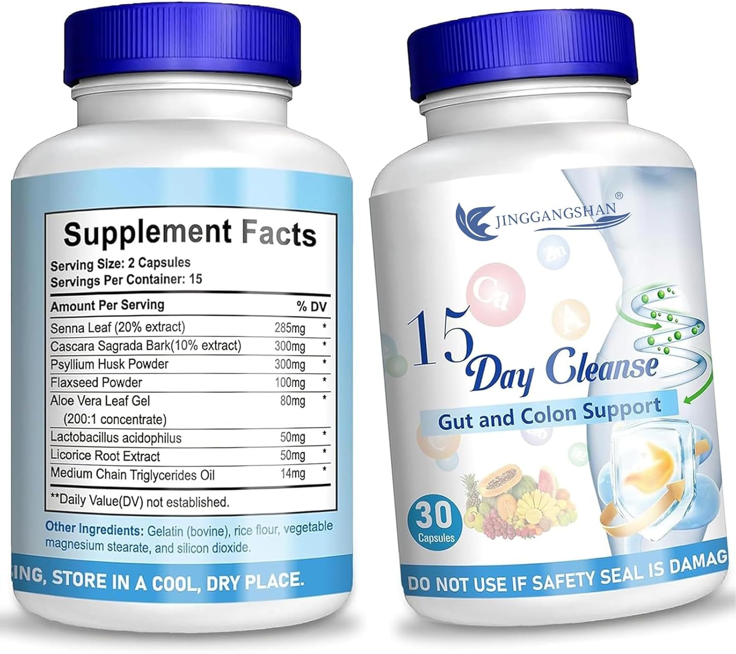 15 Day Gut Cleanse with Senna, Cascara Sagrada & Psyllium Husk - Advanced Formula for Gut and Colon Support, Bowel Dissolving Capsules - 30 Capsules (2 Bottles)