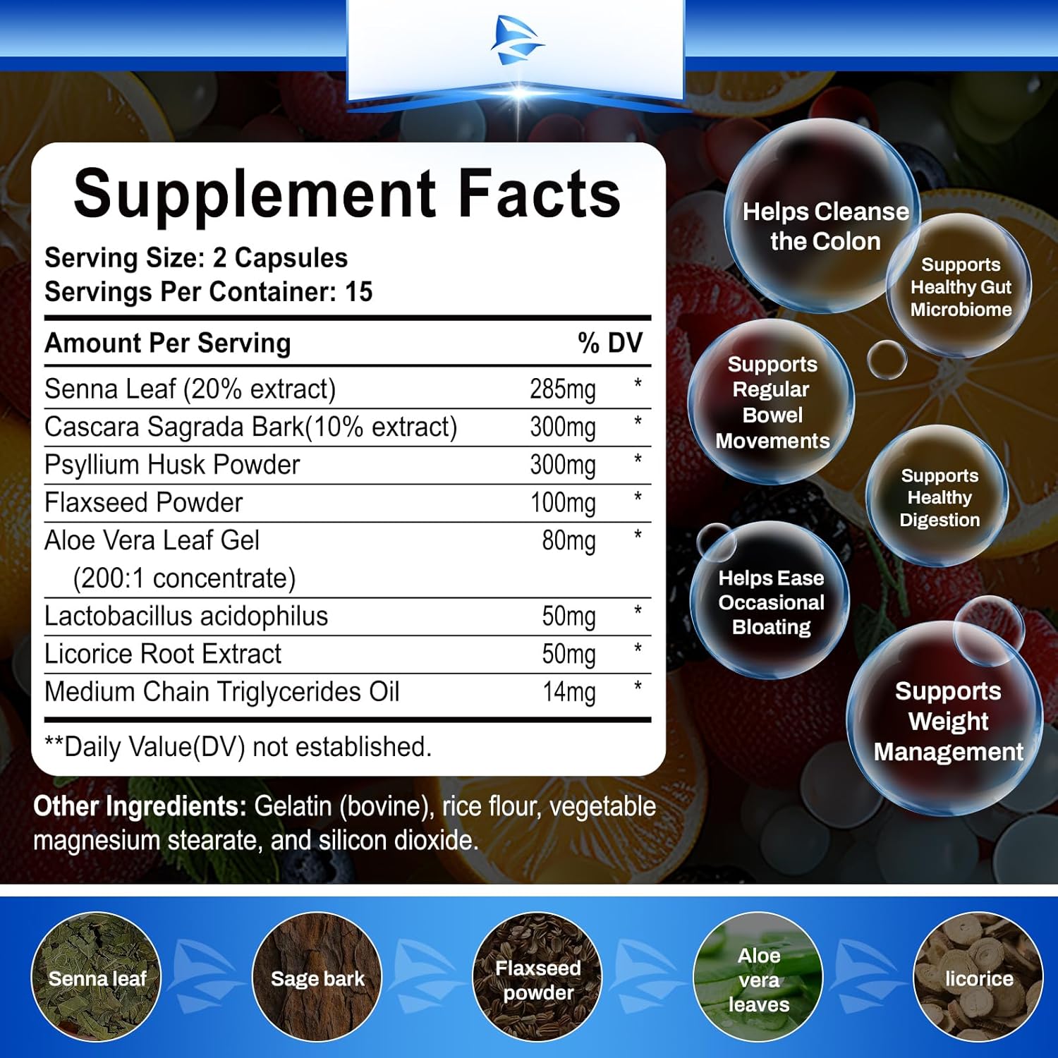 15 Day Gut Cleanse with Senna, Cascara Sagrada & Psyllium Husk - Advanced Formula for Gut and Colon Support, Bowel Dissolving Capsules - 30 Capsules (2 Bottles)