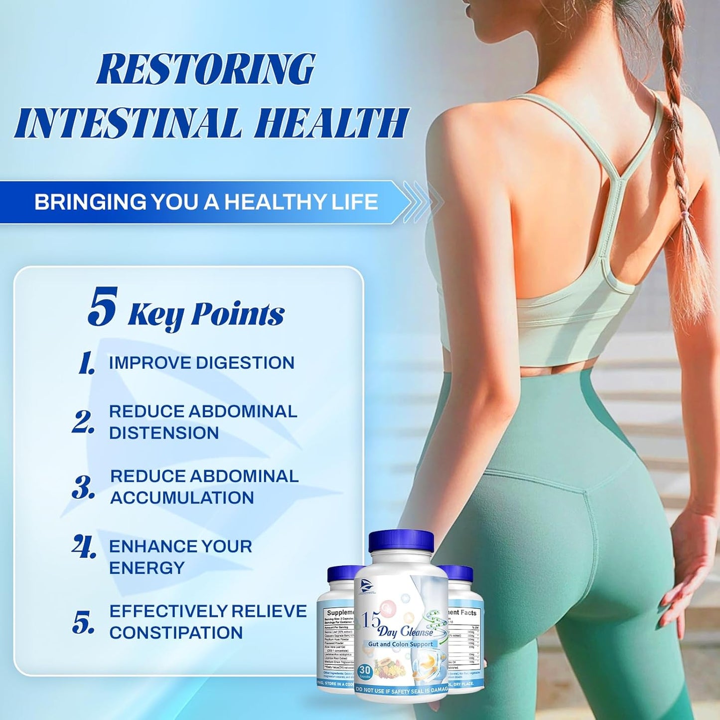 15 Day Gut Cleanse with Senna, Cascara Sagrada & Psyllium Husk - Advanced Formula for Gut and Colon Support, Bowel Dissolving Capsules - 30 Capsules (2 Bottles)