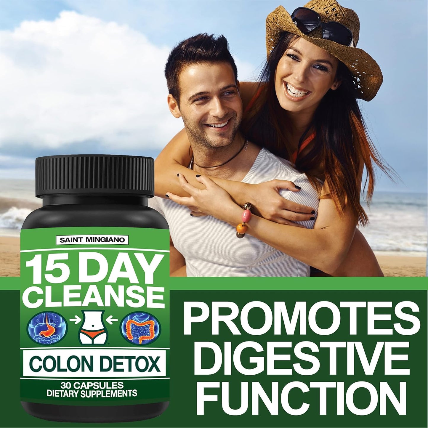 15 Day Saint Mingiano Colon Cleanse with Natural Laxative & Rapid Rehydr8 Electrolyte Supplements - Prevent Cramping & Support Muscle Endurance - 100 Easy Swallow Capsules
