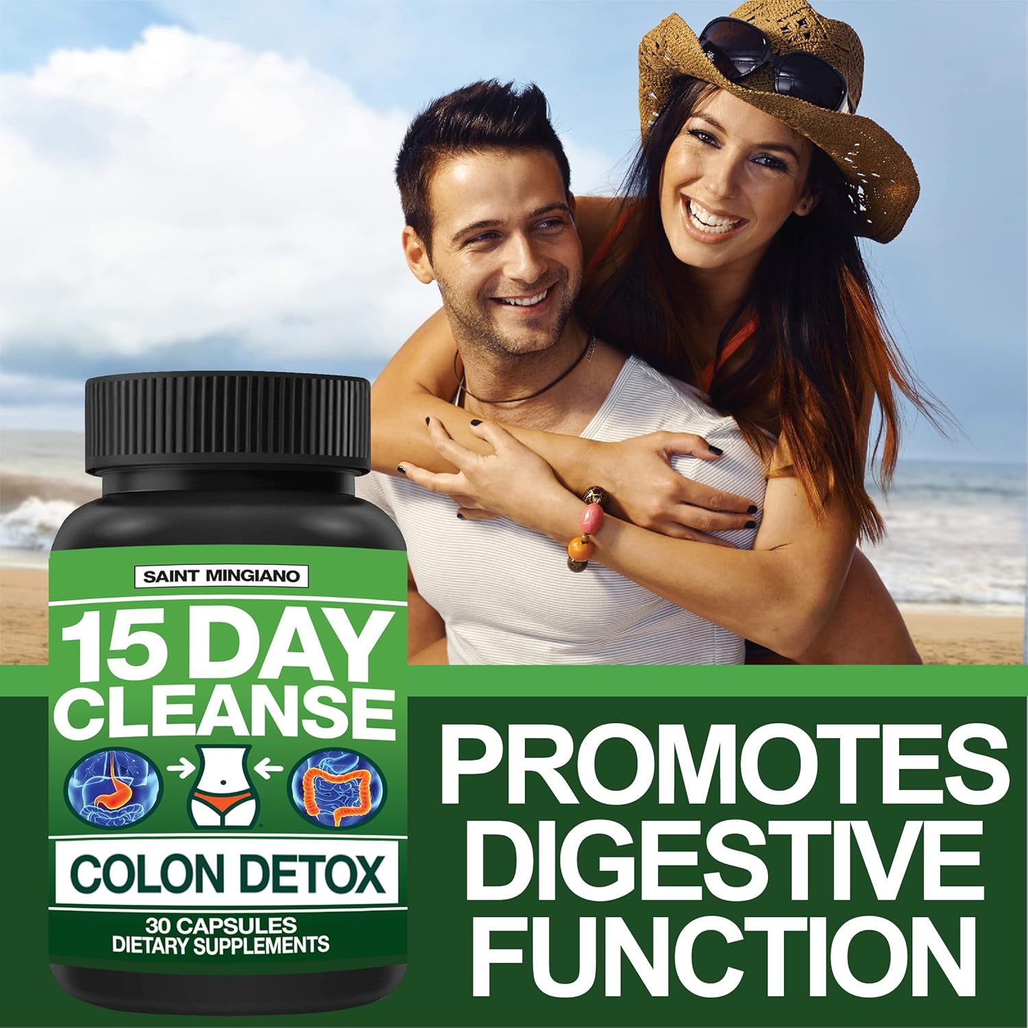 15 Day Saint Mingiano Colon Cleanse with Natural Laxative & Rapid Rehydr8 Electrolyte Supplements - Prevent Cramping & Support Muscle Endurance - 100 Easy Swallow Capsules