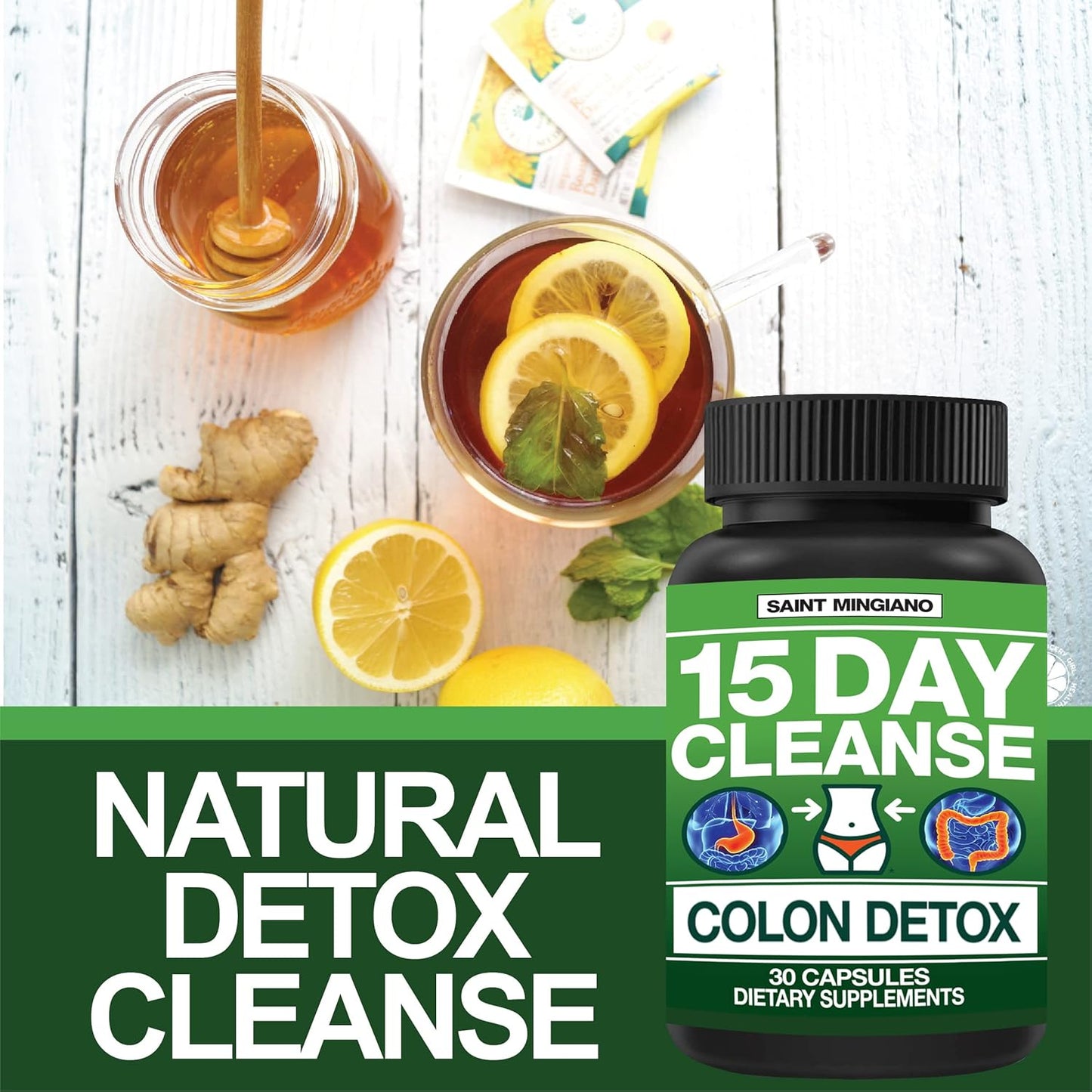 15 Day Saint Mingiano Colon Cleanse with Natural Laxative & Rapid Rehydr8 Electrolyte Supplements - Prevent Cramping & Support Muscle Endurance - 100 Easy Swallow Capsules