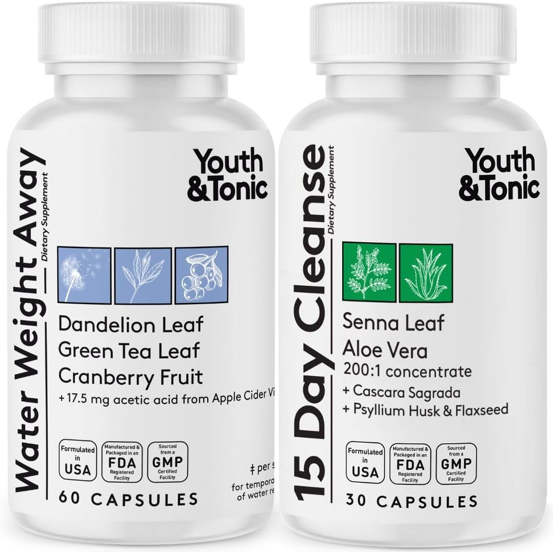 15 Day Youth & Tonic Jumpstart Cleanse for Bloating & Energy with Colon Detox & Gut Cleanser Pills - Supports Metabolism & Weight Loss - 90 Capsules