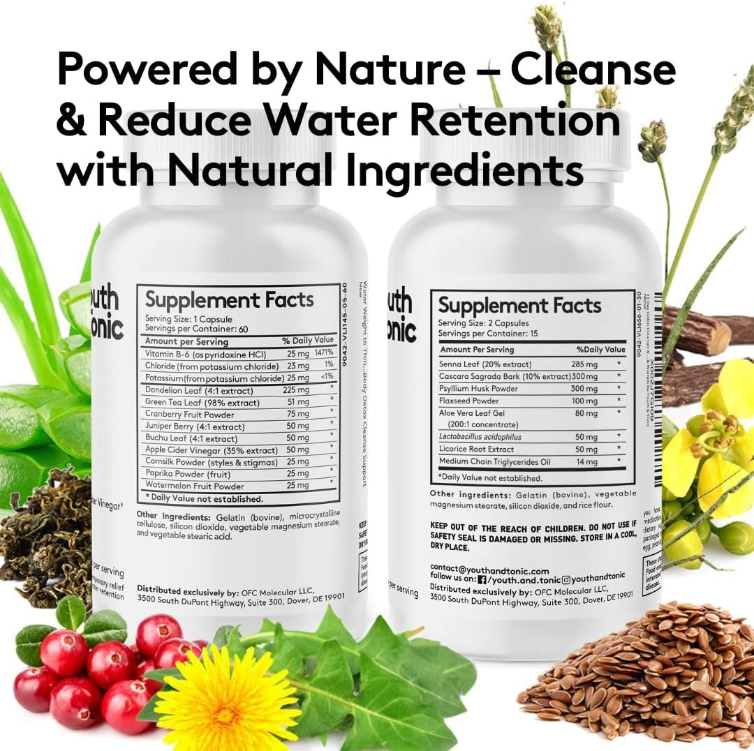 15 Day Youth & Tonic Jumpstart Cleanse for Bloating & Energy with Colon Detox & Gut Cleanser Pills - Supports Metabolism & Weight Loss - 90 Capsules