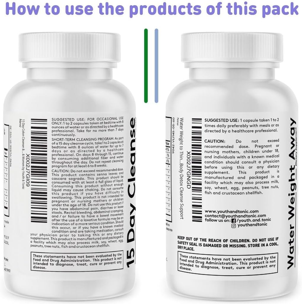 15 Day Youth & Tonic Jumpstart Cleanse for Bloating & Energy with Colon Detox & Gut Cleanser Pills - Supports Metabolism & Weight Loss - 90 Capsules