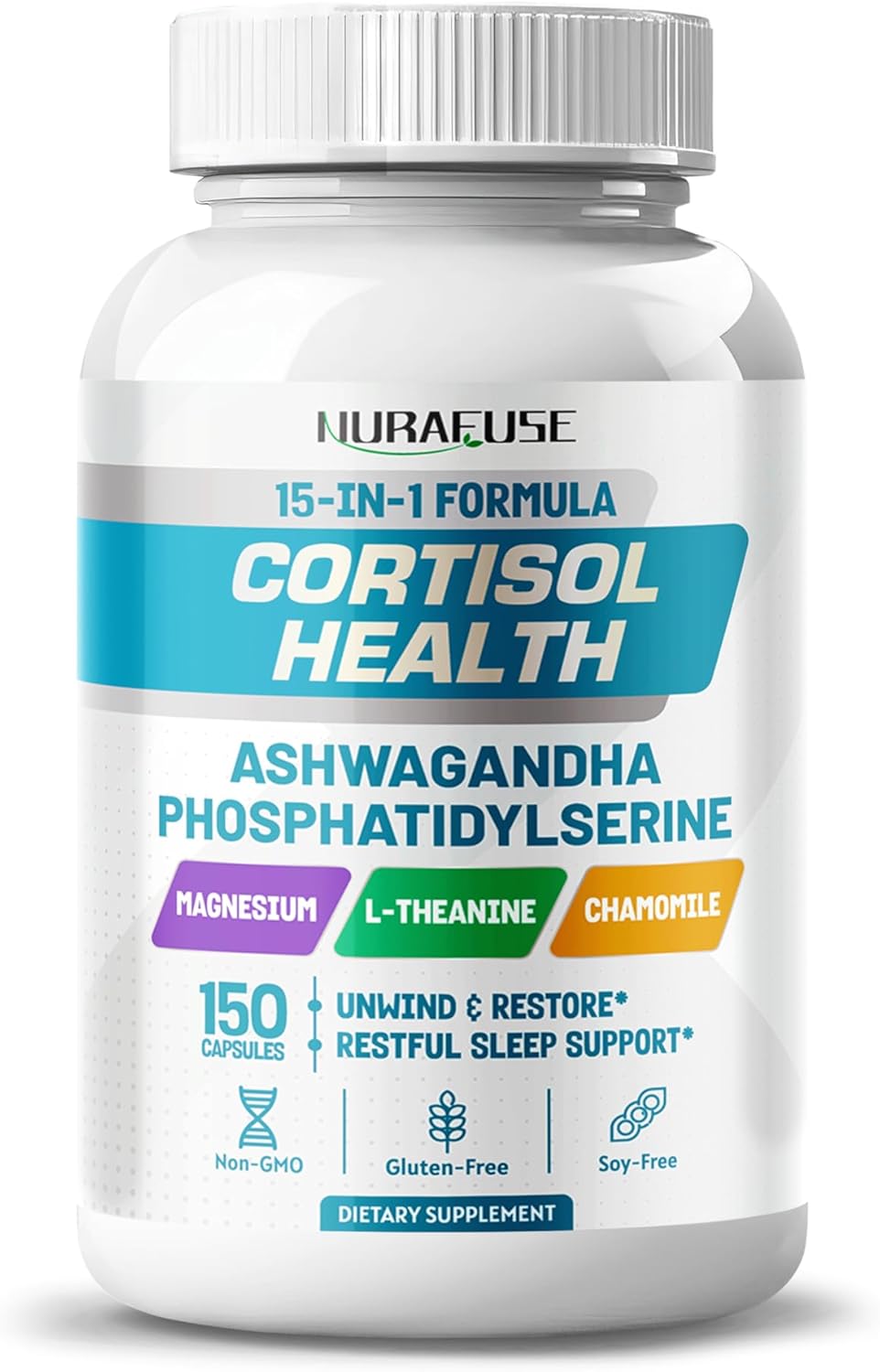 15-in-1 Ashwagandha Supplement for Cortisol Health with Magnesium, Phosphatidylserine, and Herbal Extracts - Made in USA