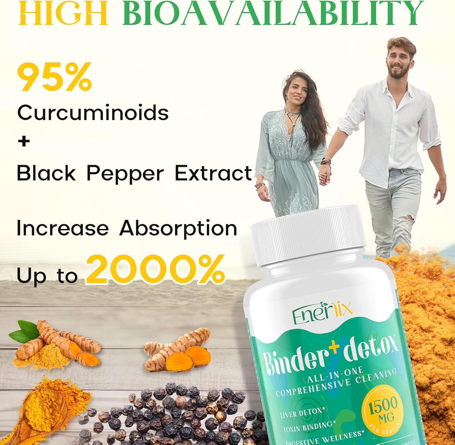 15-in-1 Detox Binder with Activated Charcoal, Zeolite, Bentonite Clay & Chlorella - 1500 MG Supplement for Liver & Digestive Cleanse - 360 Vegan Capsules
