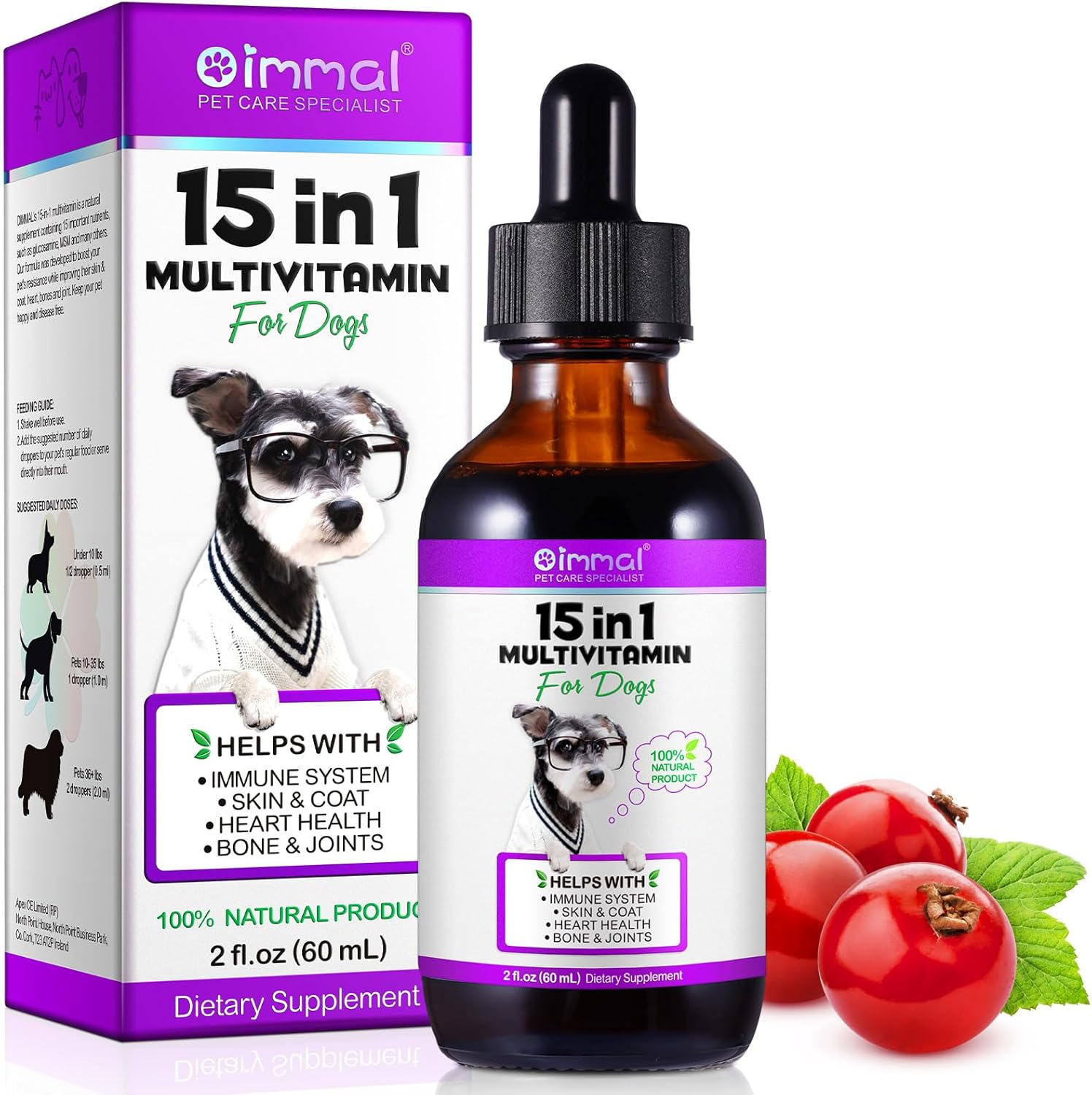 15-in-1 Dog Multivitamin Liquid Supplement - All-in-One for Digestive, Immune, Skin & Coat, Hip & Joint Support - All Ages, All Breeds - 2 oz