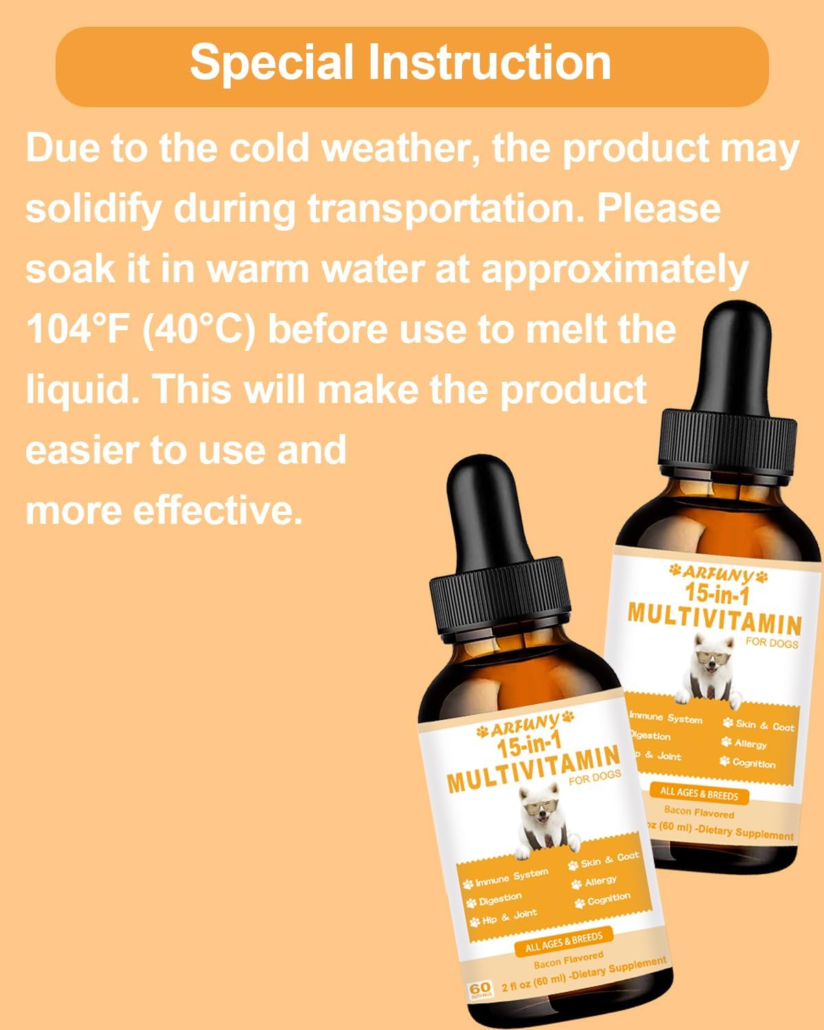 15 in 1 Multivitamin Liquid for Dogs - Supports Joint, Gut, and Immune Health - Puppy Vitamin Supplement with Bacon Flavor - Canine Digestion, Heart, Skin, and Coat Health Benefits