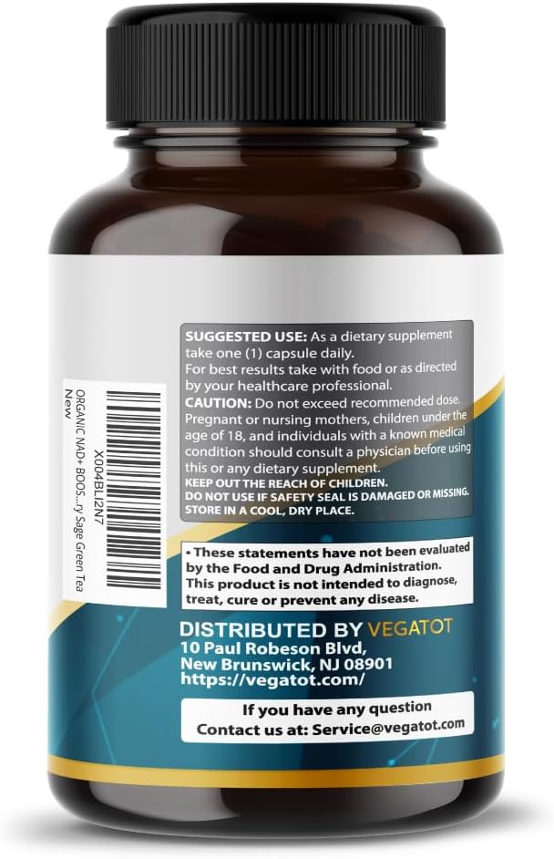 15-in-1 NAD+ Boosting Complex Supplement for Women & Men - Resveratrol, Turmeric, Quercetin, Rosemary, Bilberry, Sage, Green Tea - VEGATOT