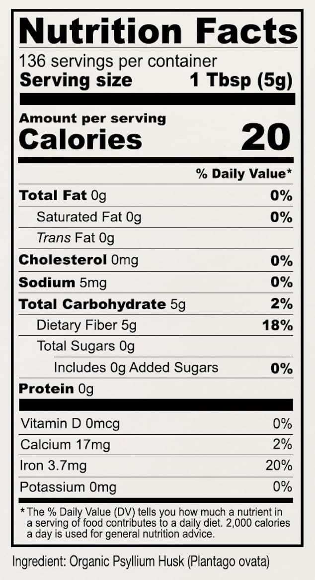 1.5 lb Anthony's Organic Whole Psyllium Husks - High Fiber, Gluten Free, Non GMO, Keto Approved