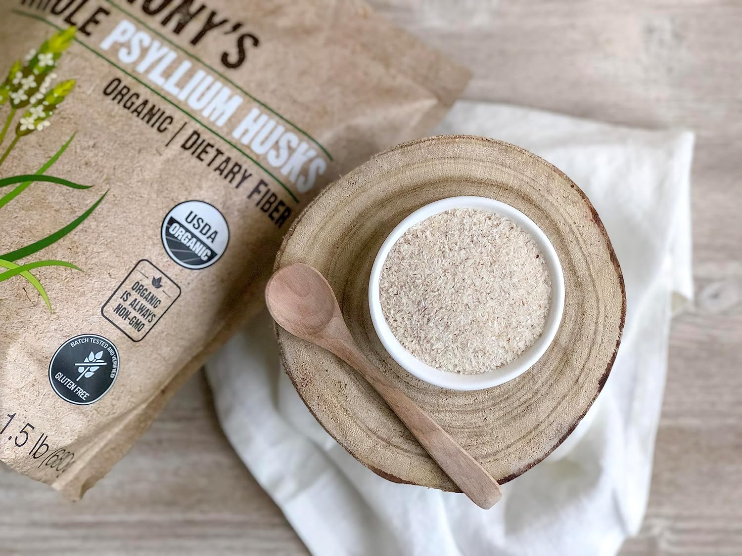 1.5 lb Anthony's Organic Whole Psyllium Husks - High Fiber, Gluten Free, Non GMO, Keto Approved