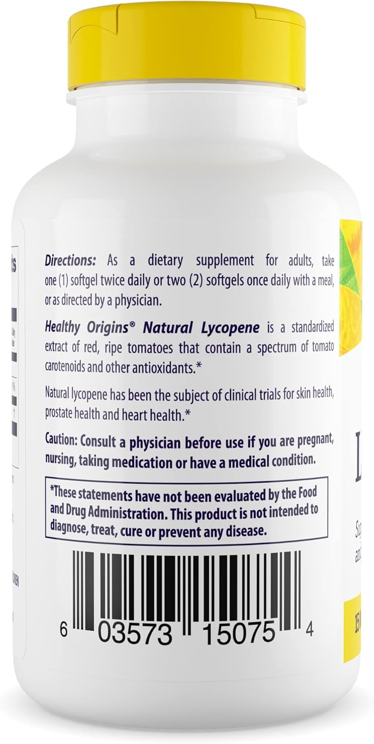 15 mg Natural Lycopene Antioxidant Supplement for Heart & Prostate Health - Non-GMO, Gluten-Free - 180 Softgels by Healthy Origins