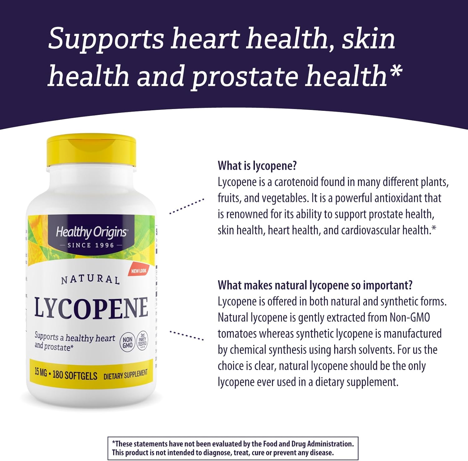 15 mg Natural Lycopene Antioxidant Supplement for Heart & Prostate Health - Non-GMO, Gluten-Free - 180 Softgels by Healthy Origins