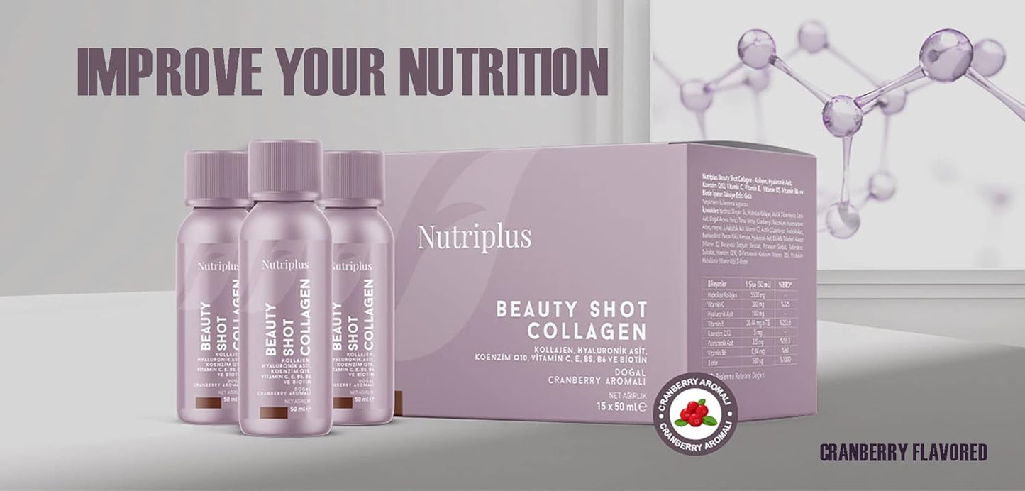 15-Pack Farmasi Nutriplus Beauty Shot Collagen - Daily Protein Boost for Skin, Hair, and Sleep - 1.69 fl. oz Shots