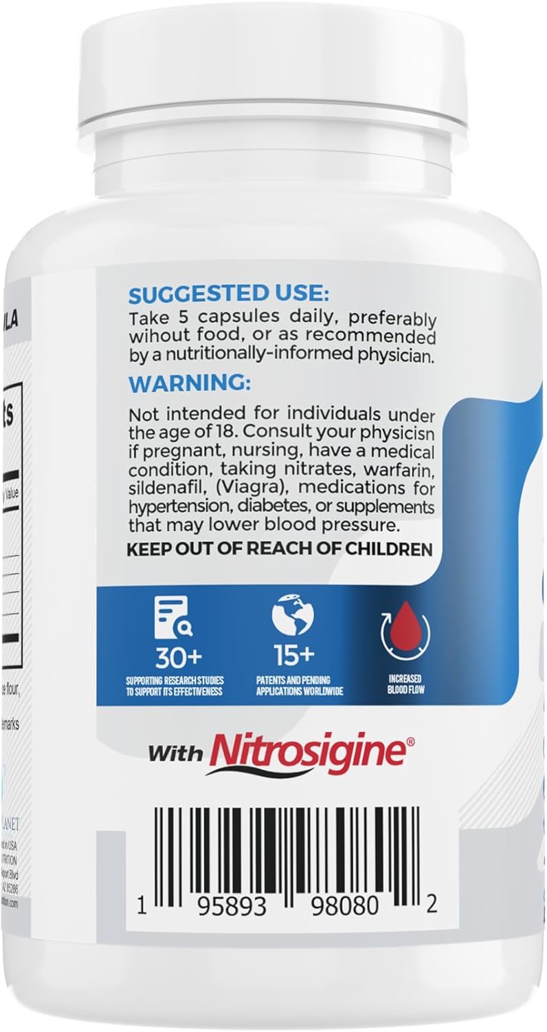 150 Capsules Crystal Planet Nitric Oxide Complex Supplement with Nitrosigine, L-Citrulline, L-Arginine, Beet Root Extract