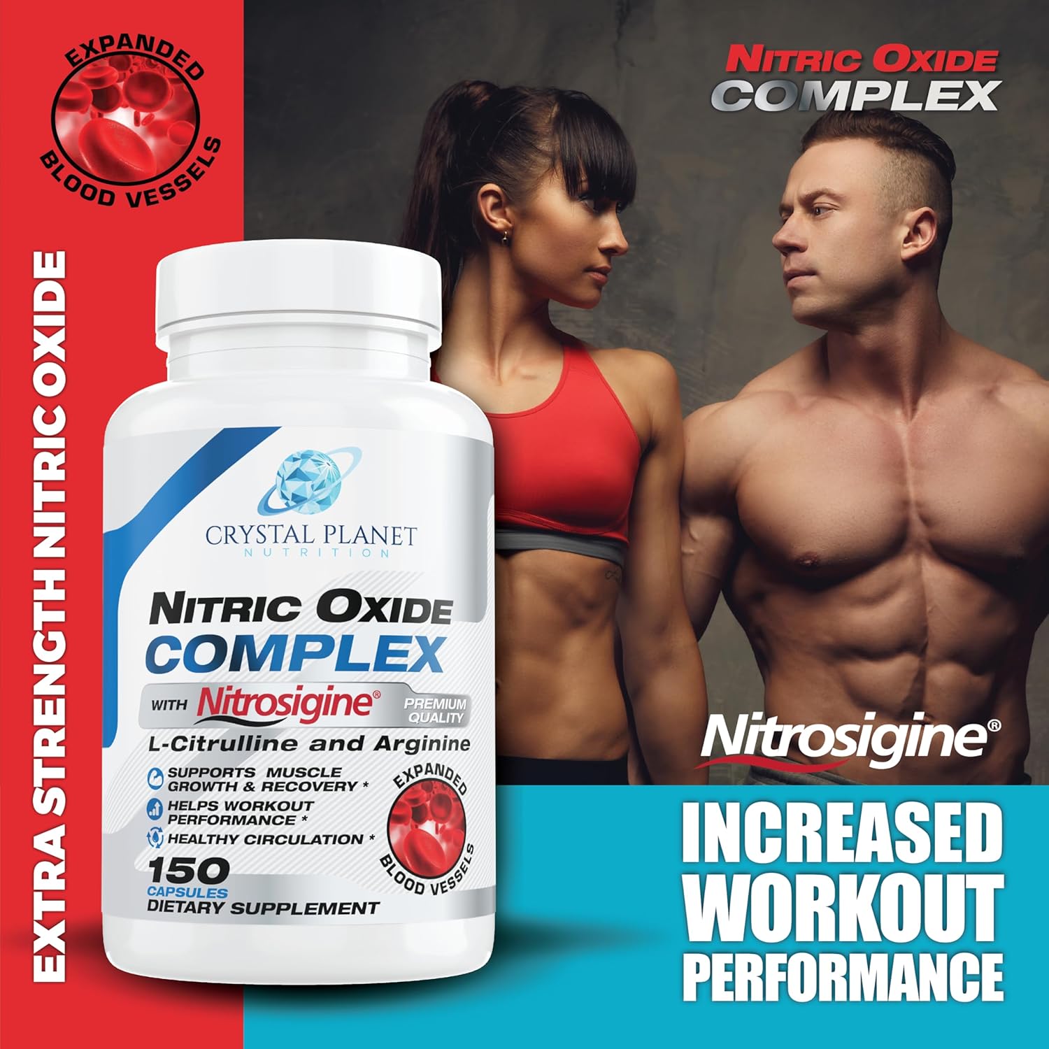 150 Capsules Crystal Planet Nitric Oxide Complex Supplement with Nitrosigine, L-Citrulline, L-Arginine, Beet Root Extract