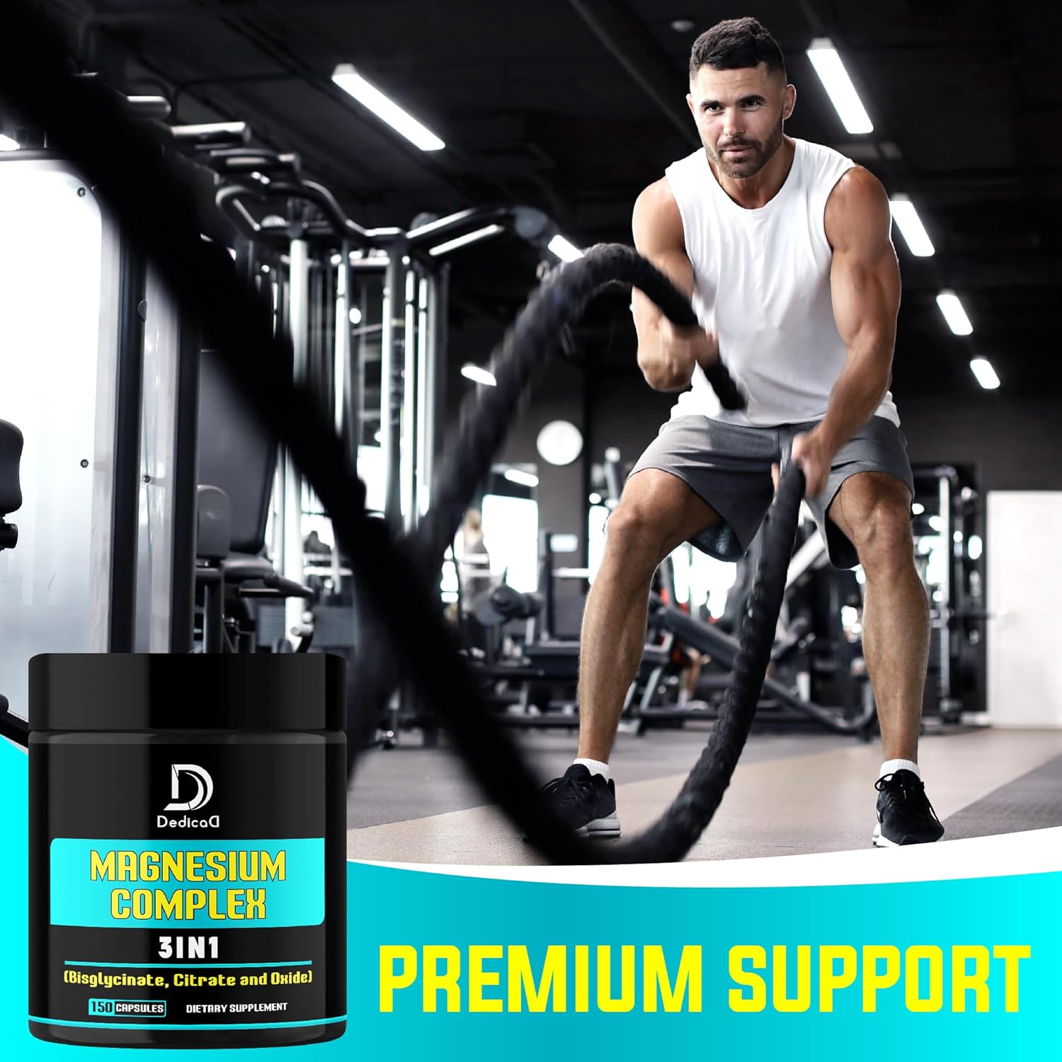 150 Capsules DEDICAD Triple Magnesium Complex Supplement - 100mg Elemental Magnesium for Energy, Muscle, Brain, Immune Health - Bisglycinate, Citrate, Oxide Formula