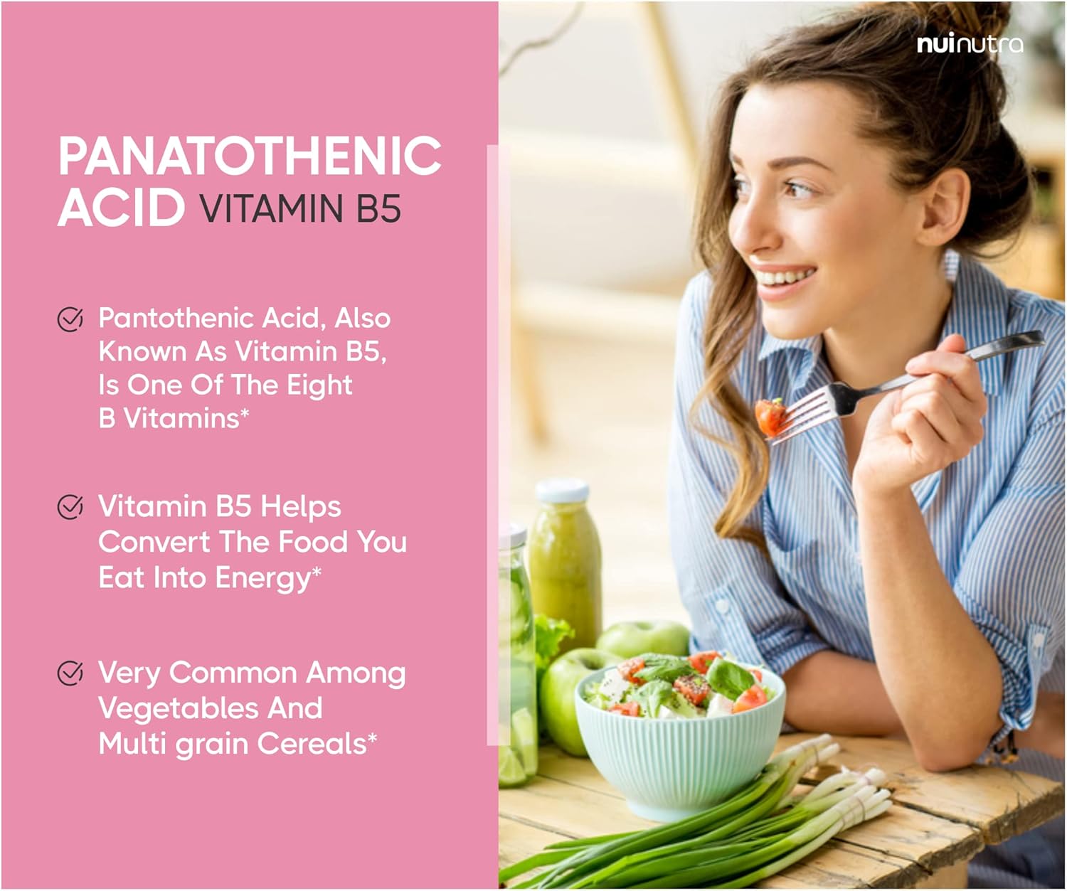 150 Capsules NUI NUTRA Pantothenic Acid (Vitamin B5) Supplement 500mg - Boosts Energy, Focus, Digestion, & Skin Health