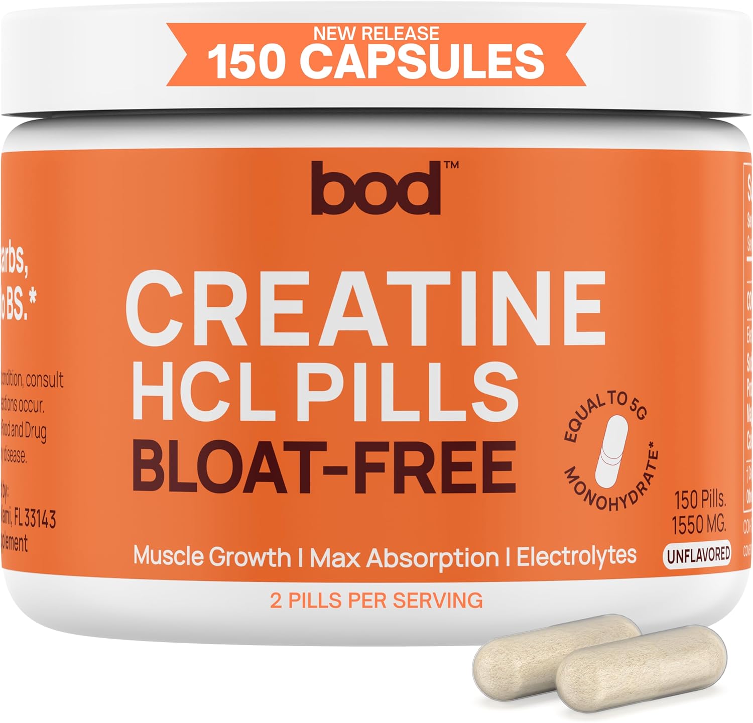 150 Capsules of Goba Tea BOD Creatine HCL Pills for Muscle Support and Endurance, Vegan and Keto-Friendly