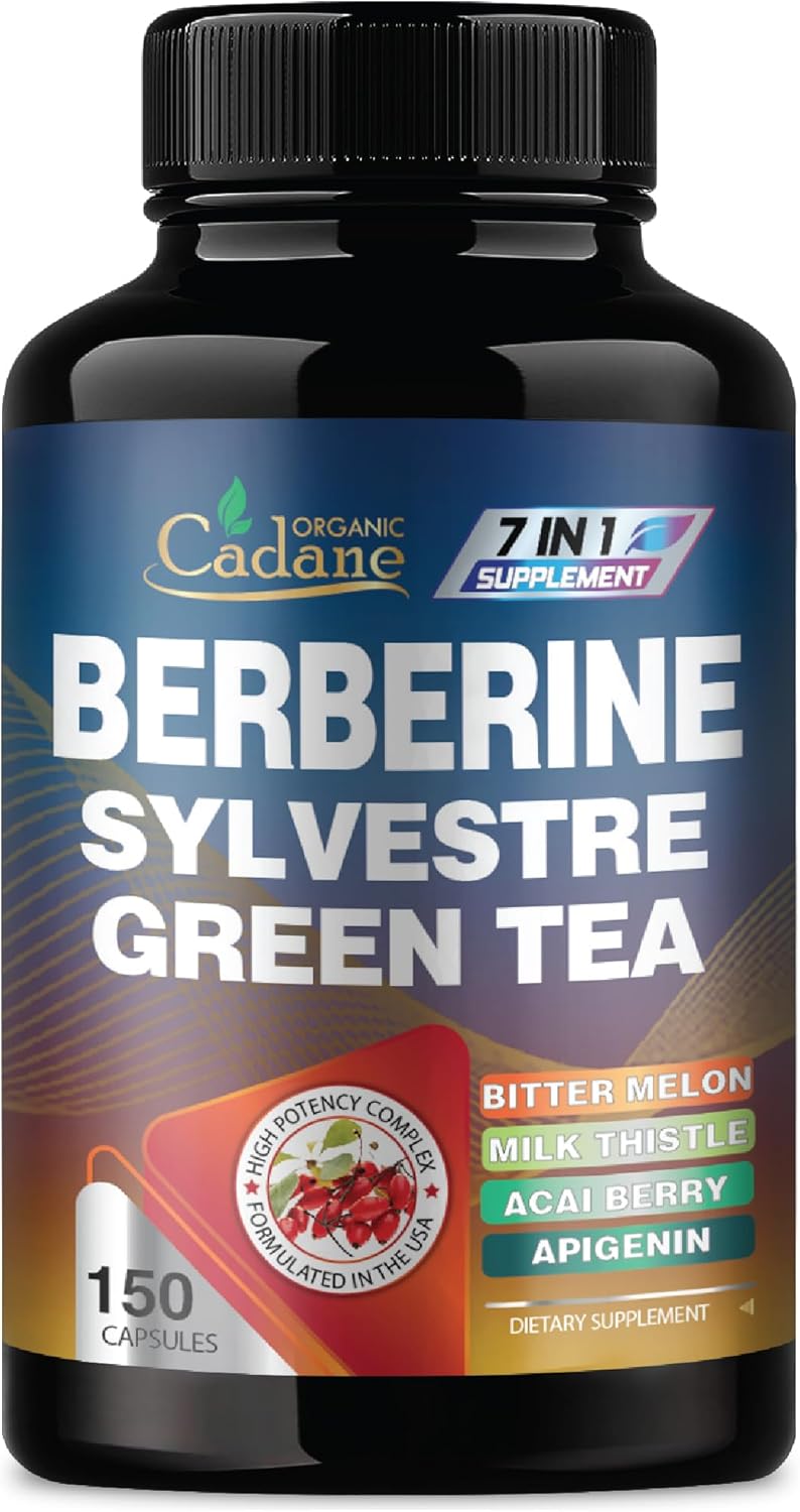 150 Capsules Organic Cadane Berberine Extract 35:1 Supplement with Gymnema Sylvestre, Green Tea - Immune System and Digestive Health Support