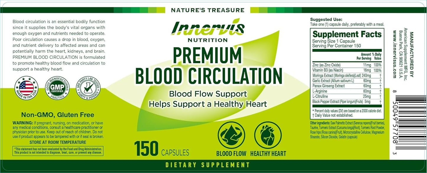 150 Capsules Premium Blood Circulation Supplement for Healthy Blood Flow & Heart Health