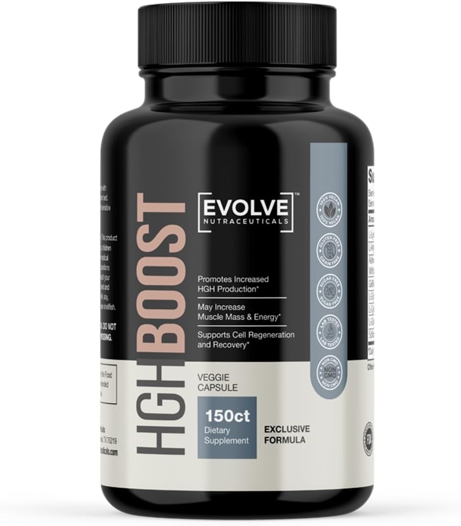 150 Count Evolve Nutraceuticals HGH Booster 2X Strength - Anti-Aging, Boost Stamina & Energy, Revitalize Skin & Hair - Includes L-Lysine & L-Arginine HCL