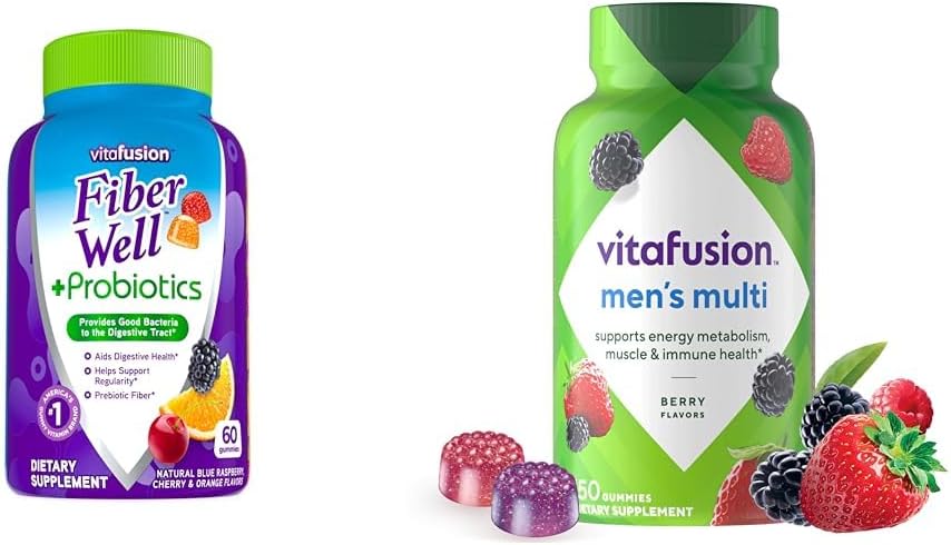 150 Count Vitafusion Fiber Well + Probiotics Gummies for Men - Berry Flavored Adult Multivitamins