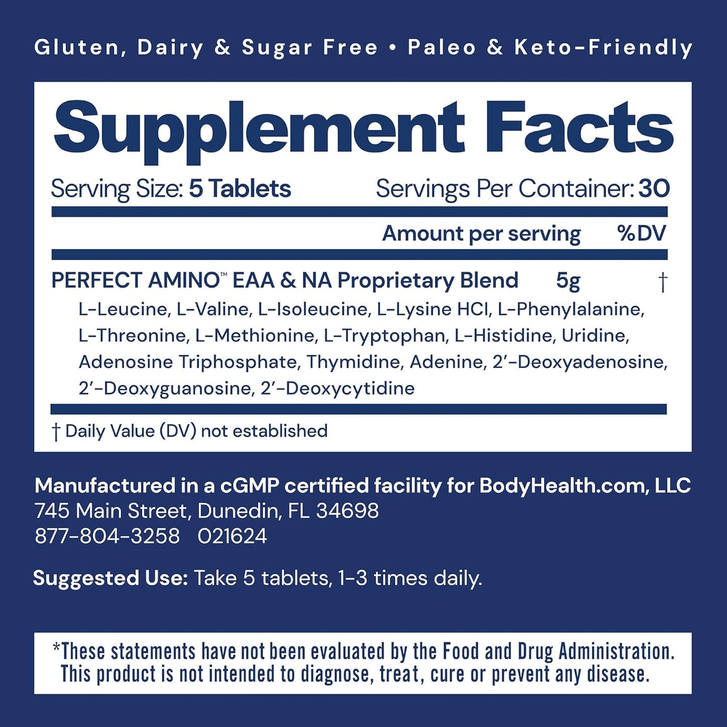 150 ct BodyHealth PerfectAmino Tablets for Muscle Mass, Recovery, Strength - Essential Amino Acid Supplement with BCAAs, Lysine, Phenylalanine, Threonine, Methionine, Tryptophan