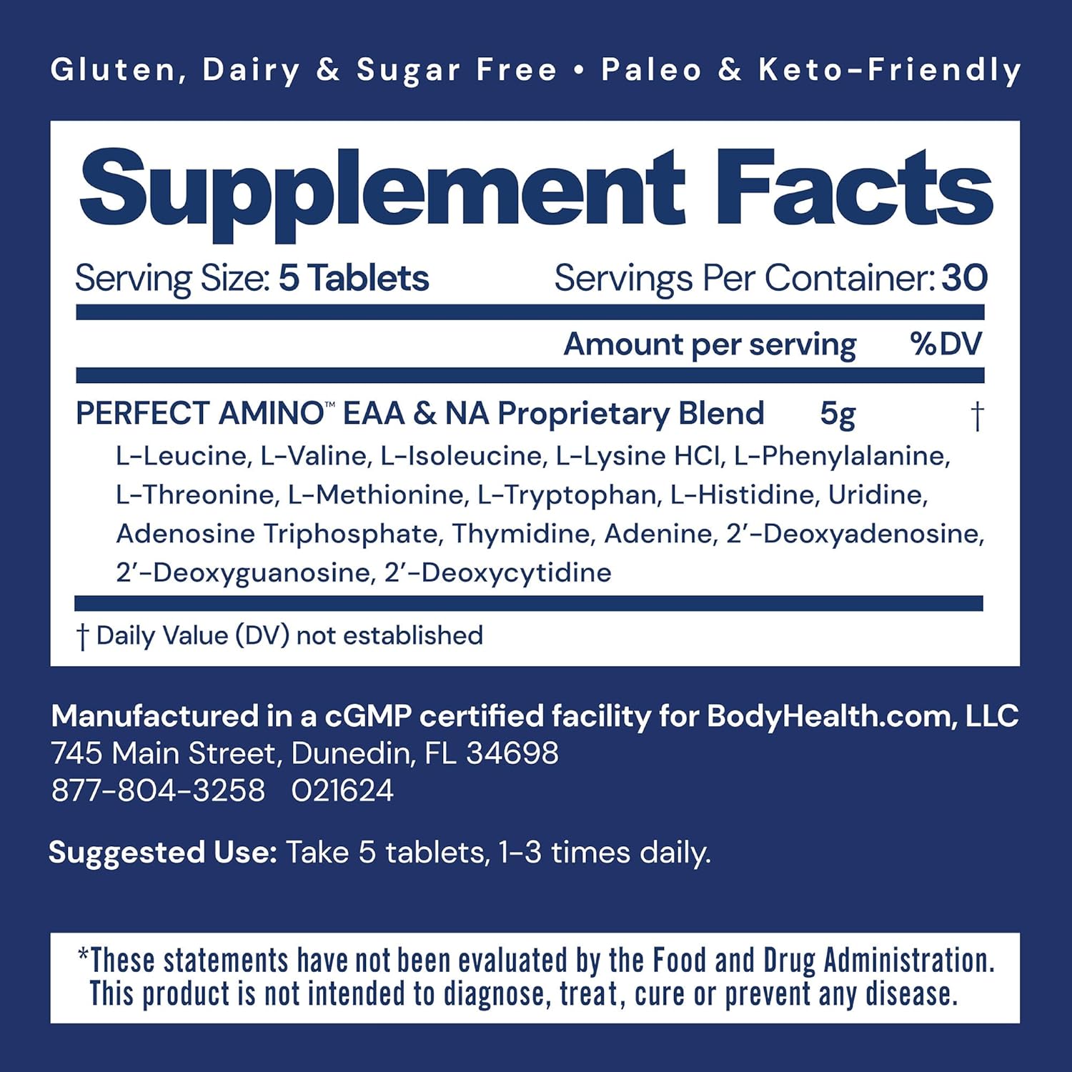 150 ct BodyHealth PerfectAmino Tablets for Muscle Mass, Recovery, Strength - Essential Amino Acid Supplement with BCAAs, Lysine, Phenylalanine, Threonine, Methionine, Tryptophan