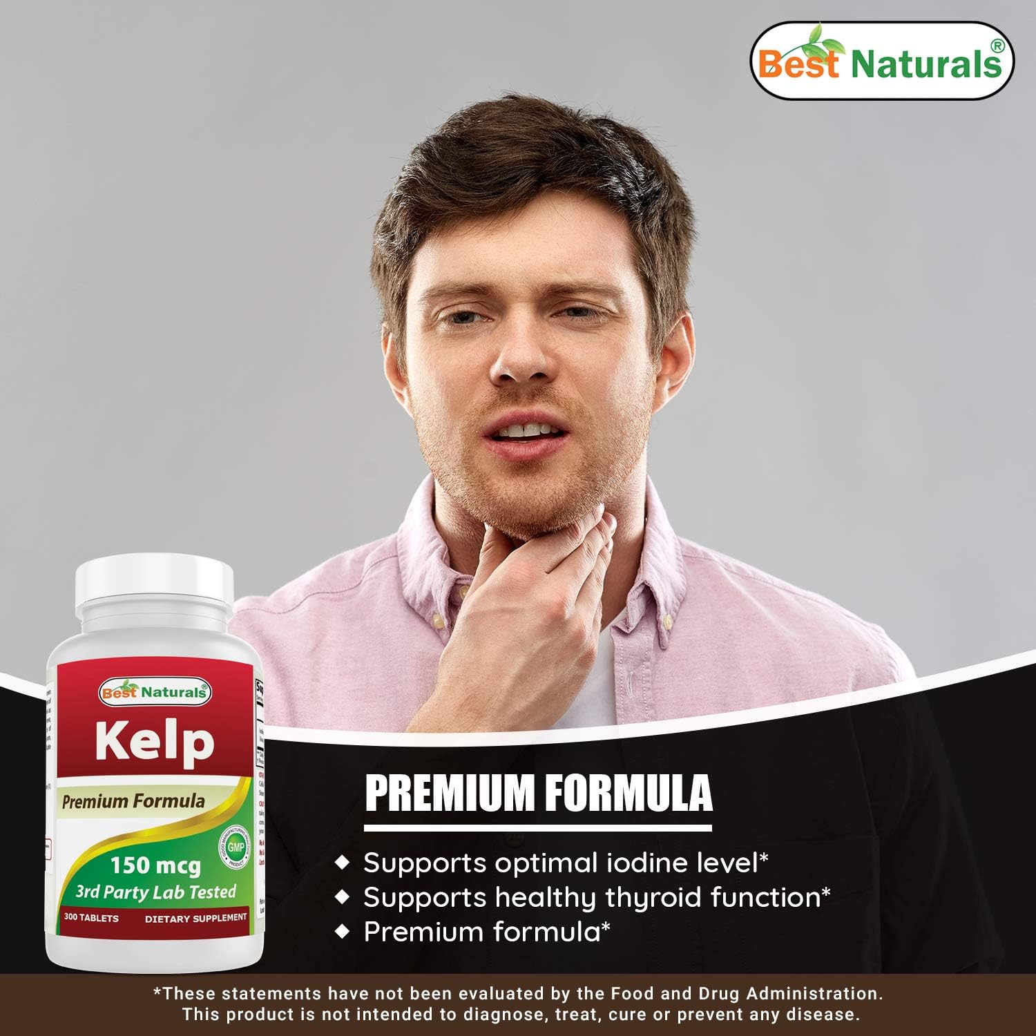 150 mcg Kelp Supplement with 200 mcg Selenium for Thyroid Support