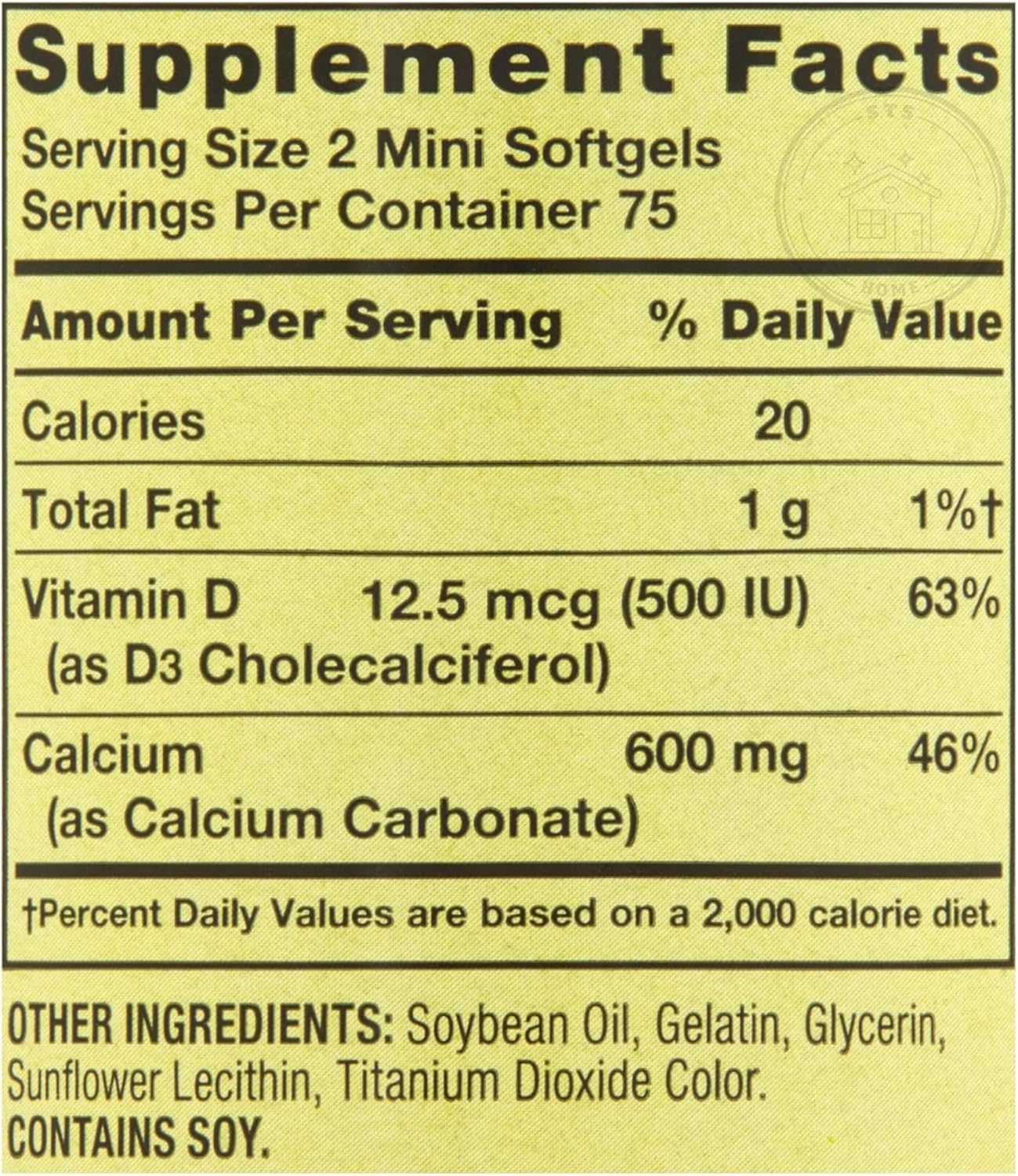150 Mini Softgels Calcium Supplement with Vitamin D3 - Spring Valley STS Home Calcium Plus 600mg
