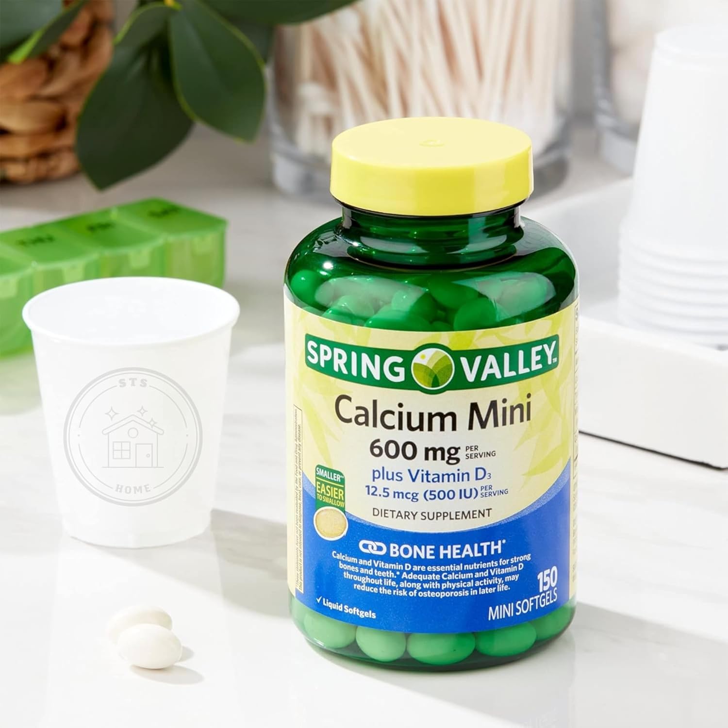 150 Mini Softgels Calcium Supplement with Vitamin D3 - Spring Valley STS Home Calcium Plus 600mg