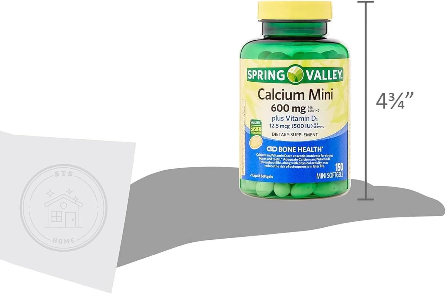 150 Mini Softgels Calcium Supplement with Vitamin D3 - Spring Valley STS Home Calcium Plus 600mg