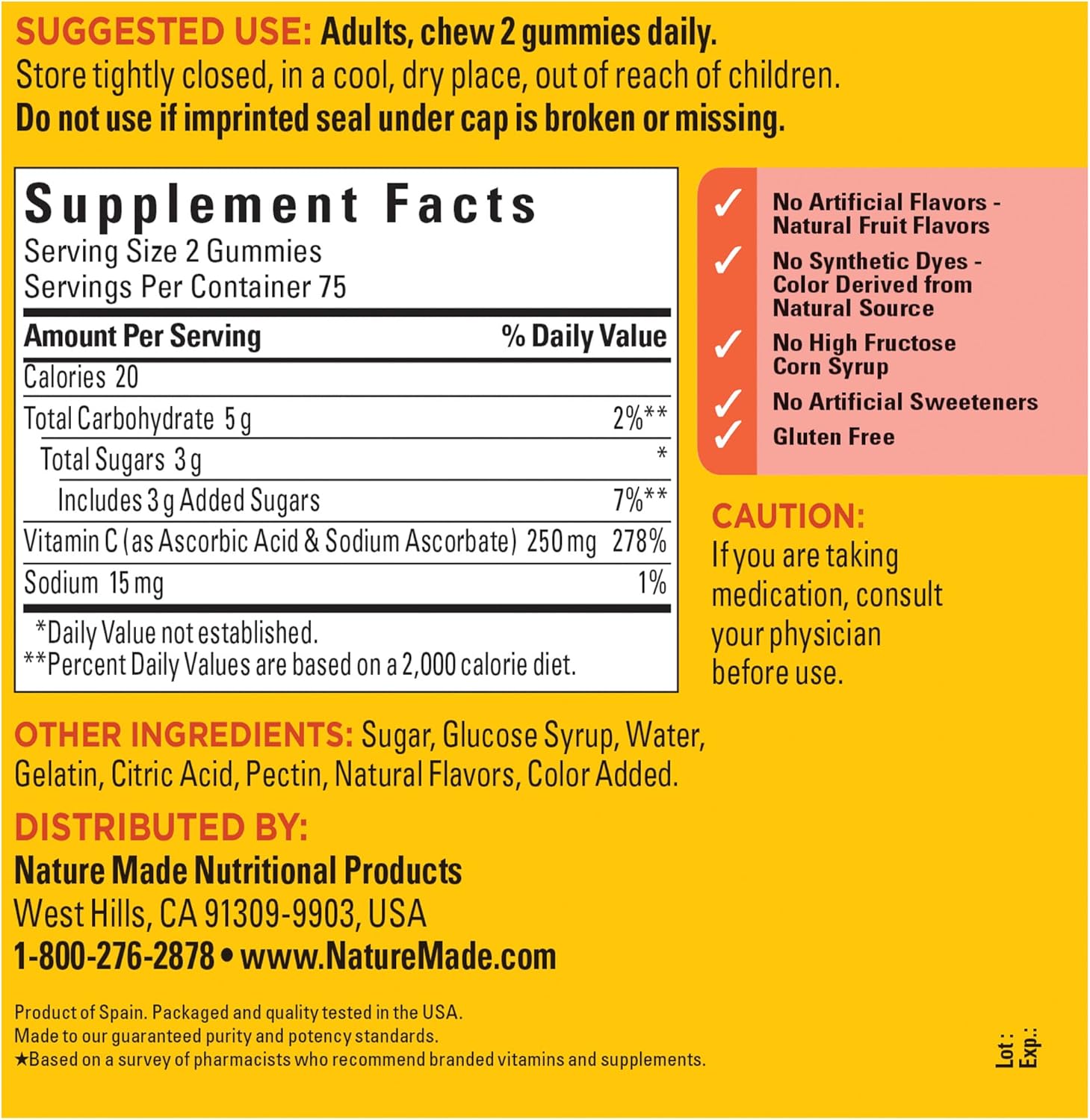150 Nature Made Vitamin C Gummies - 250 mg per Serving - Immune Support - 75 Day Supply