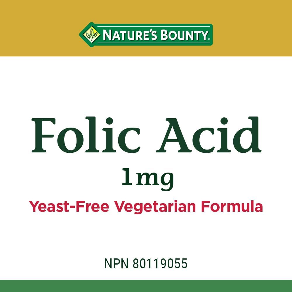 150 Tablets of Nature's Bounty Folic Acid 1 mg - Variable Packaging Sizes