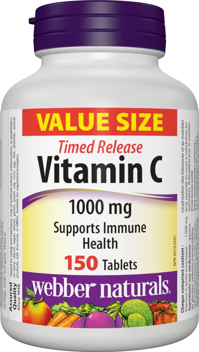150 Tablets of Webber Naturals Vitamin C Time Release 1000 mg - Immune Support Supplement