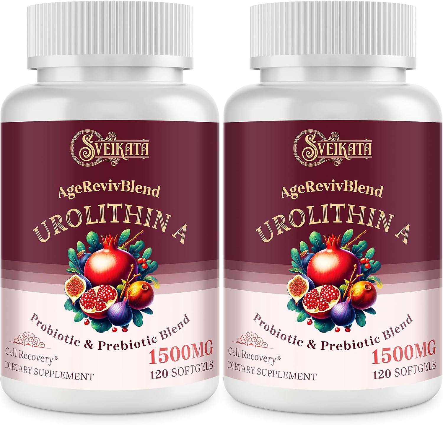 1500 mg Urolithin A Supplement for Health, 120 Softgels (2 Bottles) by Sveikata